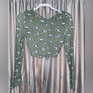 Medium, green flowered crop top, open back, Full Circle Trends